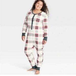 Hearth & Hand Magnolia Christmas Plaid Union Suit Pajamas NWT Large